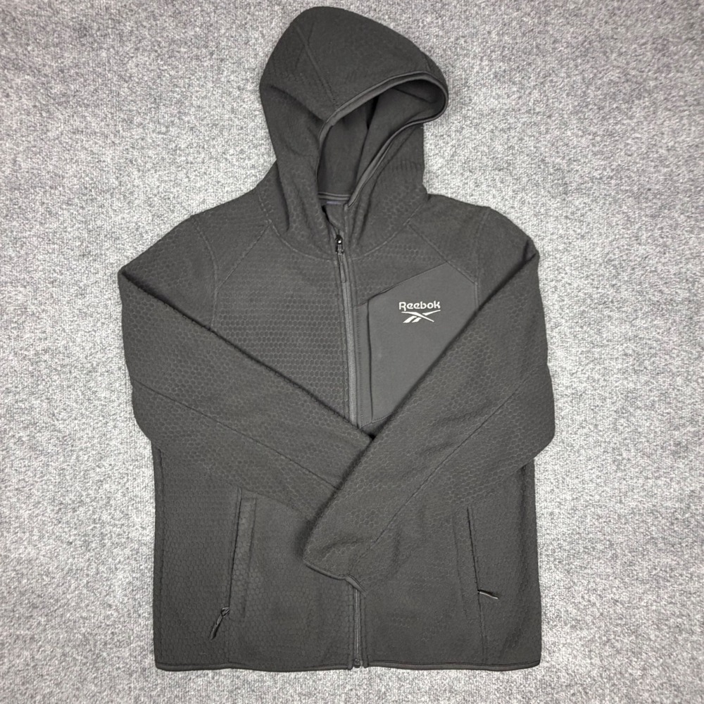 Reebok Mens Textured‎ Fleece Full Zip Hoodie Black OLRB2112 Large